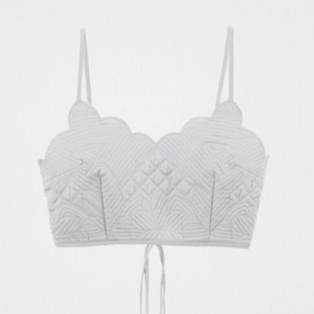 NWT ZARA M QUILTED SATIN EFFECT LACE-UP BACK CROP TOP